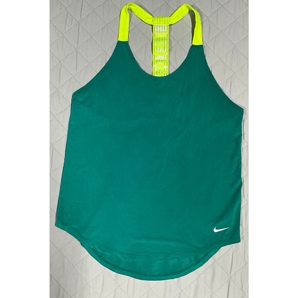 Nike Dri-Fit Sz Small Running Fitness Workout Racerback Tank Shirt Green Yellow - Picture 1 of 8
